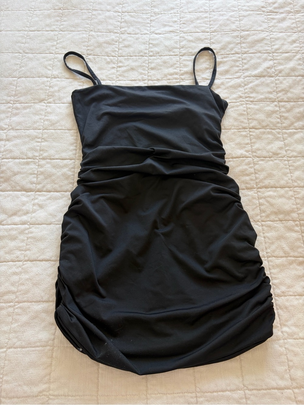 Black Ruched Spaghetti Strap Women's Dress